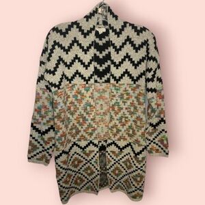 Debut  Rainbow Aztec Longline Open Front Cardigan, Size S